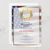 アメリカ国旗 | ゴールドの月桂樹の葉 | 豪華な退職祝い 招待状 (正面/裏面)