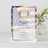 アメリカ国旗 | ゴールドの月桂樹の葉 | 豪華な退職祝い 招待状 (スタンド正面)