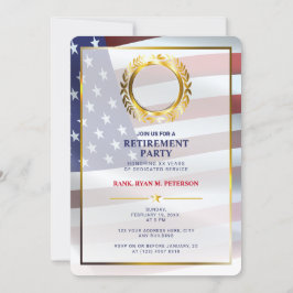 アメリカ国旗 | ゴールドの月桂樹の葉 | 豪華な退職祝い 招待状