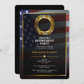 アメリカ国旗 | ゴールドの月桂樹の葉 | 豪華な退職祝い 招待状 (正面/裏面)