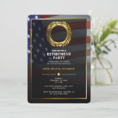 アメリカ国旗 | ゴールドの月桂樹の葉 | 豪華な退職祝い 招待状 (スタンド正面)