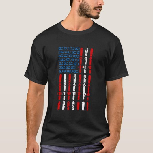 アメリカ国旗 スキー インラインスケート 7月4日 アメリカ合衆国 Tシャツ (正面)