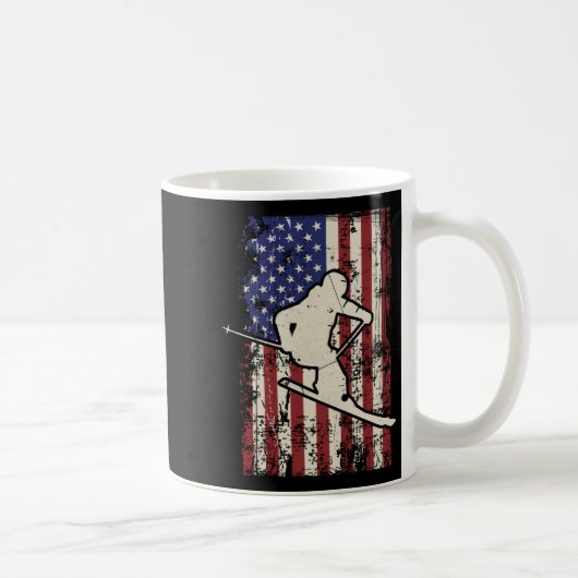 アメリカ国旗 スキー スキー スキーヤー 長袖 コーヒーマグカップ (右)