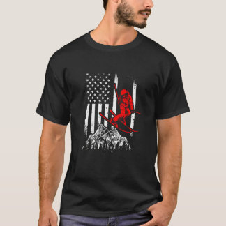アメリカ国旗 スキー 雪山 スキーヤー Tシャツ