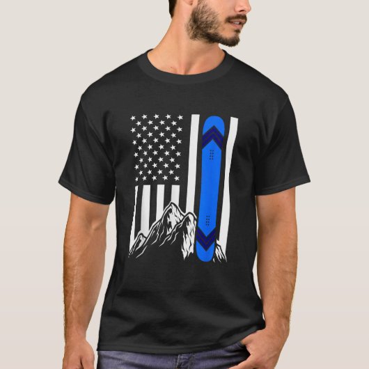 アメリカ国旗 スノーボード ギフト 山 スノーボード Tシャツ (正面)