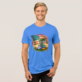 アメリカ国旗 ディスクゴルフ レトロな太陽 トライブレンドＴシャツ (正面全面)