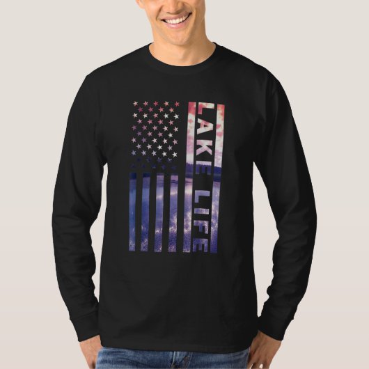 アメリカ国旗+ドック+サンセット+ウェイクボーダー+ポー Tシャツ (正面)
