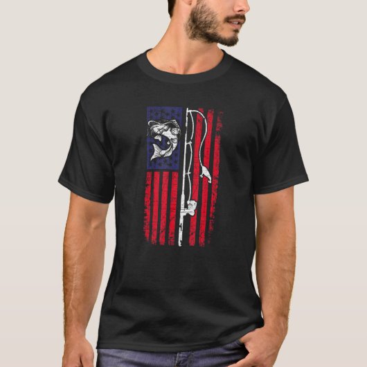 アメリカ国旗 ナマズ キャットフィッシング 釣り人 釣り Tシャツ (正面)