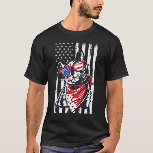 アメリカ国旗 ネコ 7月4日 女性 Tシャツ (正面)