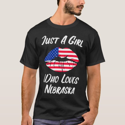 アメリカ国旗 ネブラスカ リップ マウス ラブ Tシャツ (正面)