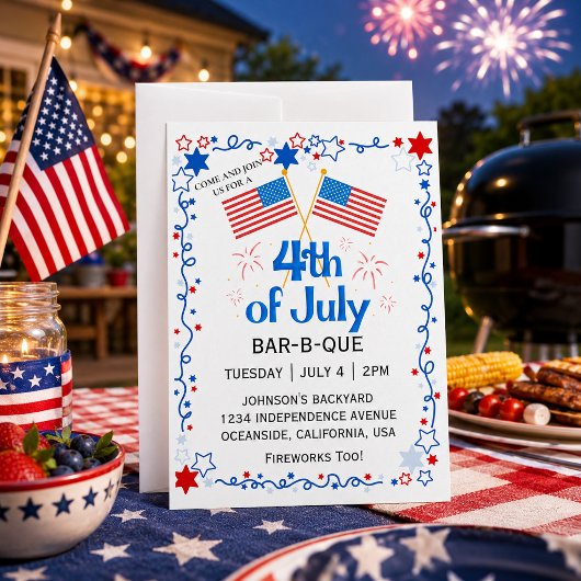 アメリカ国旗 ハクトウワシ BBQ 花火 7月4日 招待状