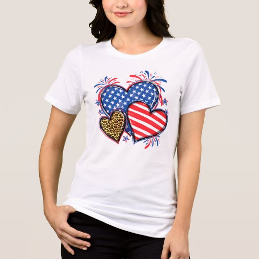 アメリカ国旗 ハート ヒョウ フルカラー転写プリント-64210 トライブレンドTシャツ (正面)