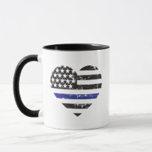 アメリカ国旗 ハート 薄い青のライン 警察応援グッズ