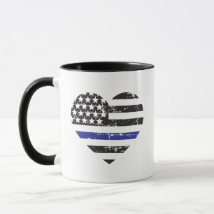 アメリカ国旗 ハート 薄い青のライン 警察応援グッズ マグカップ