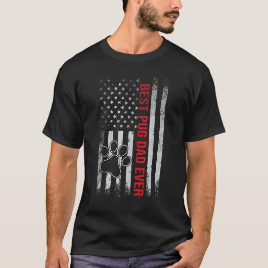アメリカ国旗 パグおやじ ヴィンテージ 父の日 フロ Tシャツ (正面)