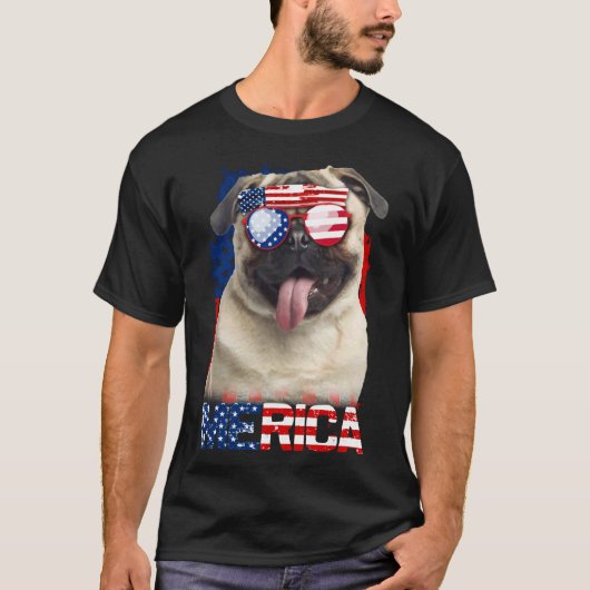 アメリカ国旗 パグ ７月４日 Tシャツ ドッグ ラバー 564 (正面)