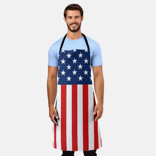 アメリカ国旗 パトリオット 7月4日 赤 青 白 エプロン (着用した状態)