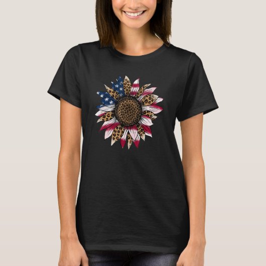 アメリカ国旗 ヒマワリ 4th of July 独立記念日 米国 Tシャツ (正面)