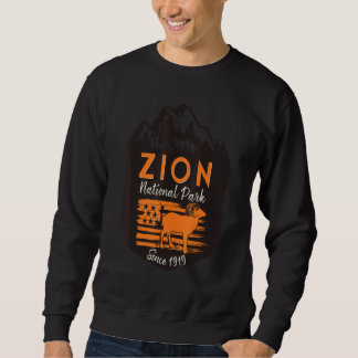 アメリカ国旗 ビッグホーン 羊 Zion国立公園 山々 スウェットシャツ