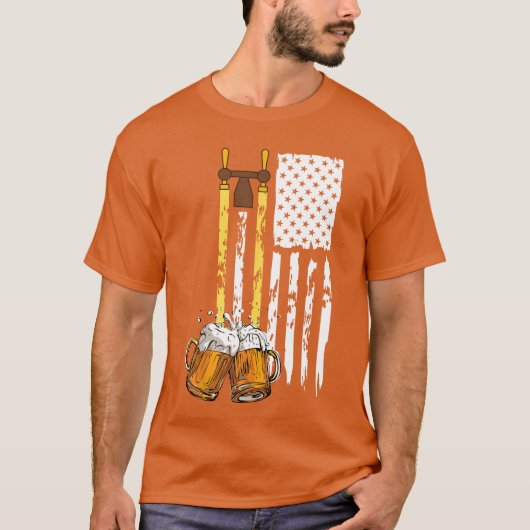 アメリカ国旗 ビール Tシャツ メンズ (正面)