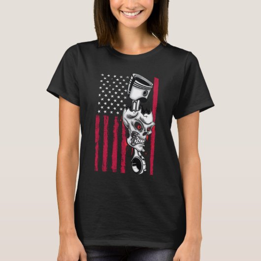 アメリカ国旗 ピストン マッスルカー 5 Tシャツ (正面)