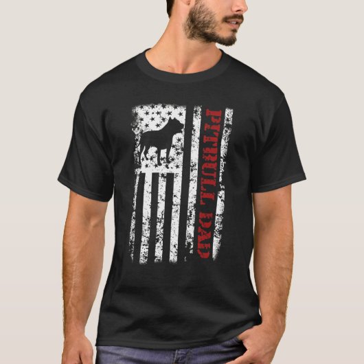 アメリカ国旗 ピットブル テリア お父さん APB Tシャツ (正面)