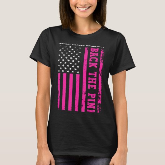 アメリカ国旗 ピンクリボン 乳がん Tシャツ (正面)