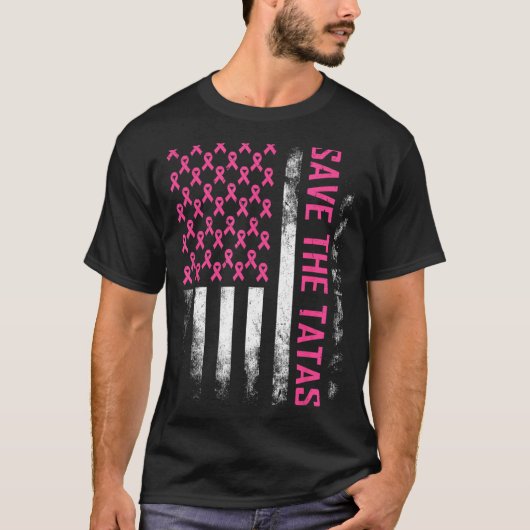 アメリカ国旗 ピンク色 乳がん撲滅運動 Tシャツ (正面)
