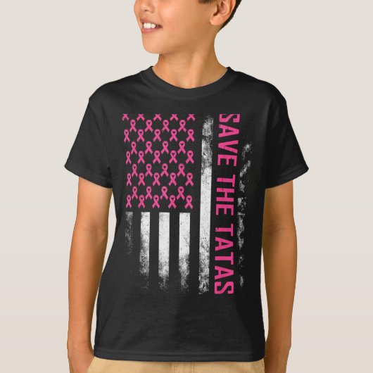 アメリカ国旗 ピンク 乳がん撲滅運動 Tシャツ (正面)