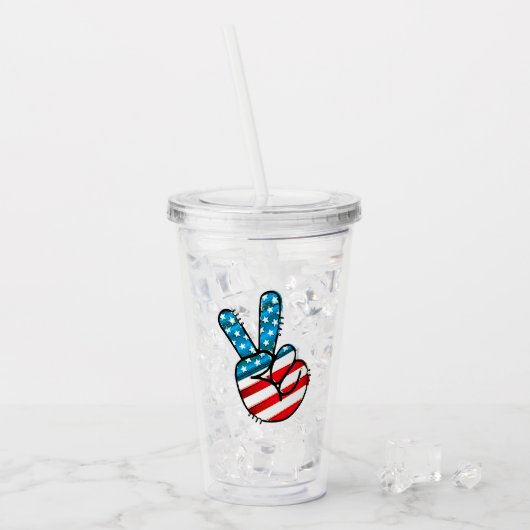 アメリカ国旗 ピースマーク アクリルタンブラー (アイス正面)