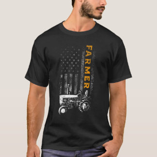アメリカ国旗 ファーマー 牧場主 畜舎 収穫 農業 B Tシャツ