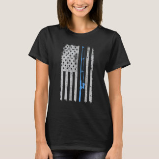アメリカ国旗 フィッシングロッド ブルーライン ヴィンテージ フィッシャーマン Tシャツ
