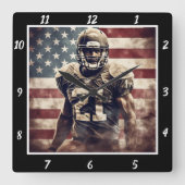 アメリカ国旗 フットボール選手 スクエア壁時計 (正面)