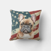 アメリカ国旗 ブラウン フレンチブルドッグ グランジ クッション (裏面)