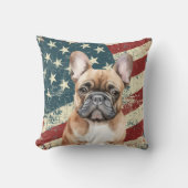 アメリカ国旗 ブラウン フレンチブルドッグ グランジ クッション (正面)