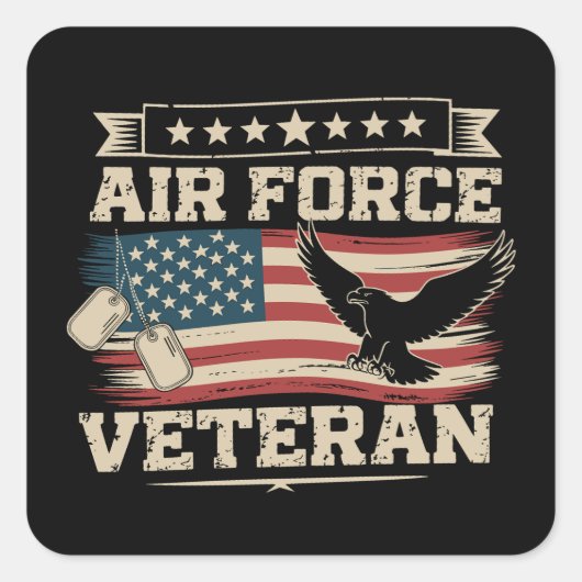 アメリカ国旗 ベテラン アメリカ空軍 フラグ スクエアシール (正面)