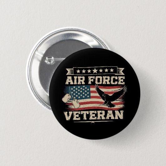 アメリカ国旗 ベテラン アメリカ空軍 フラッグ 缶バッジ (正面&裏面)