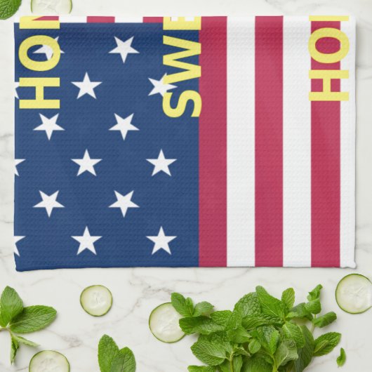 アメリカ国旗「ホームスイートホーム」アートプリント キッチンタオル (折り畳み)