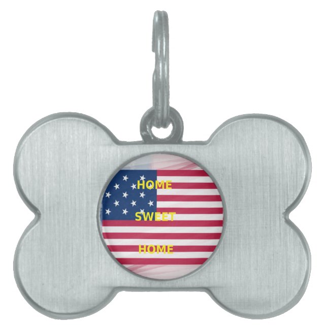 アメリカ国旗「ホームスイートホーム」アートプリント ペットネームタグ (正面)