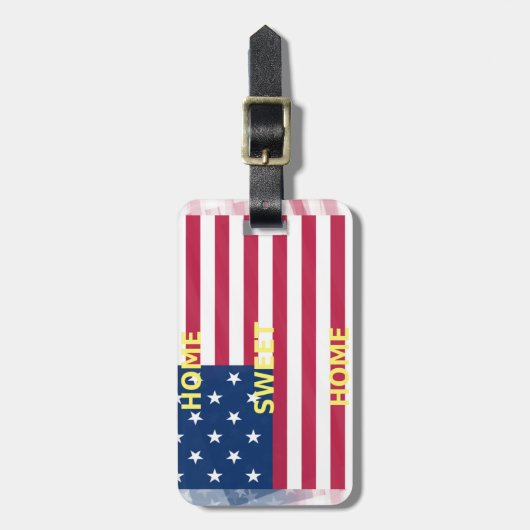 アメリカ国旗「ホームスイートホーム」アートプリント ラゲッジタグ (正面縦)