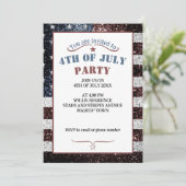 アメリカ国旗 ラスティック レッド ホワイト ブルー スパークル 4th ジュライ 招待状 (スタンド正面)