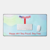 アメリカ国旗 リボン T モノグラム デスクマット (キーボード&マウス)