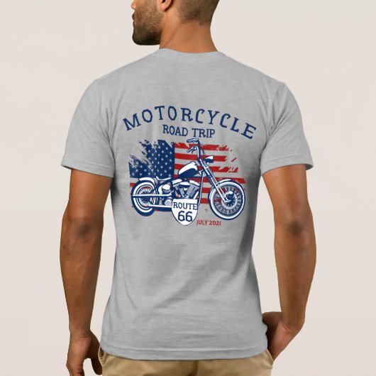 アメリカ国旗 ルート66 オートバイツアー カスタマイズ Tシャツ (裏面)