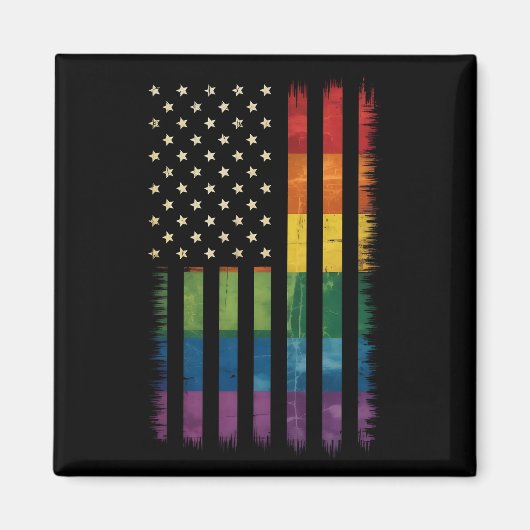 アメリカ国旗 レインボー プライド ゲイ レズビアン LGBTQ マグネット (正面)