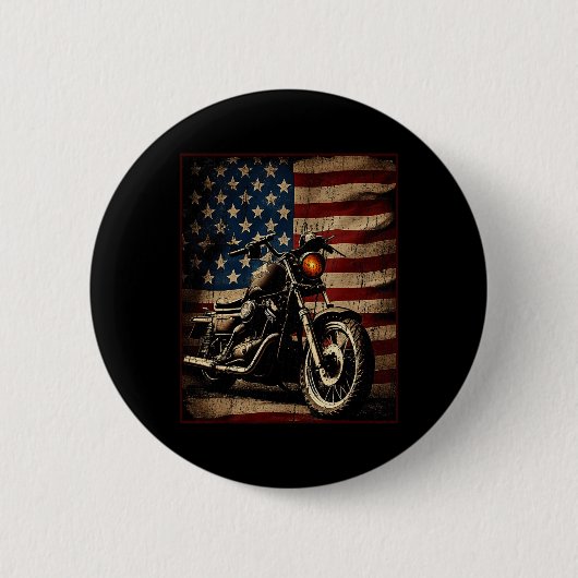 アメリカ国旗 レトロ バイカー オートバイ 缶バッジ (正面)