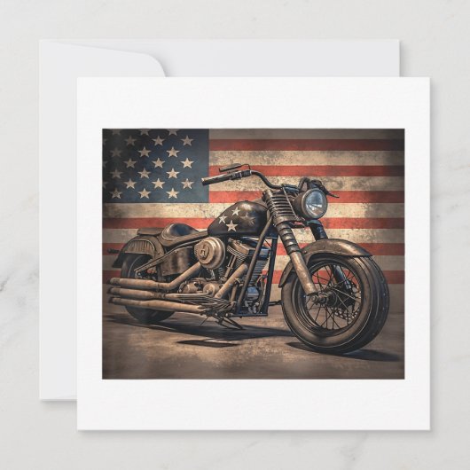 アメリカ国旗 レトロ バイク 招待状 (正面)