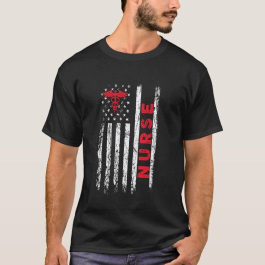 アメリカ国旗 医療 病院 ナース Tシャツ (正面)