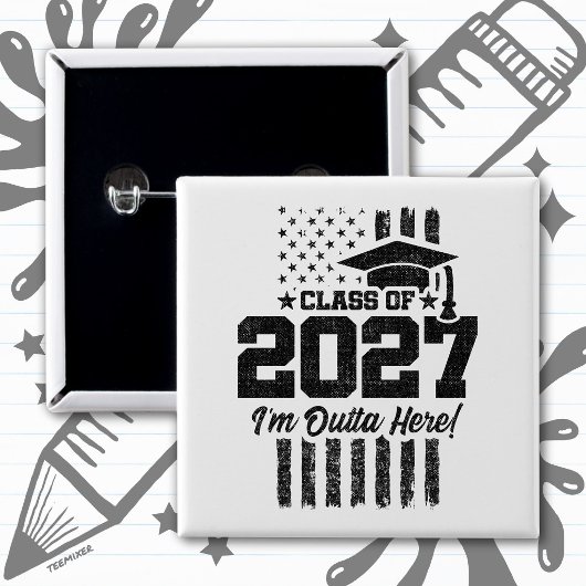 アメリカ国旗 卒業 2027年 シニアクラス 缶バッジ