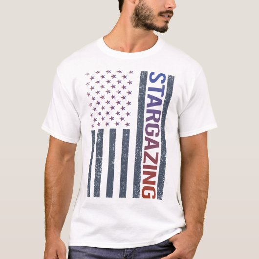 アメリカ国旗 天体観測 星を眺める Tシャツ (正面)