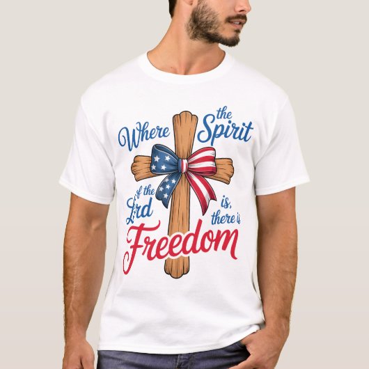 アメリカ国旗 宗教的信仰 7月4日 自由 Tシャツ (正面)